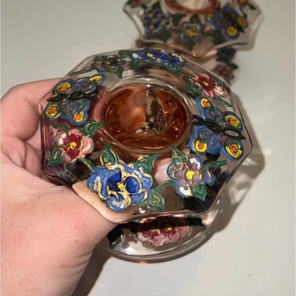 Floral Glass Candle Holders